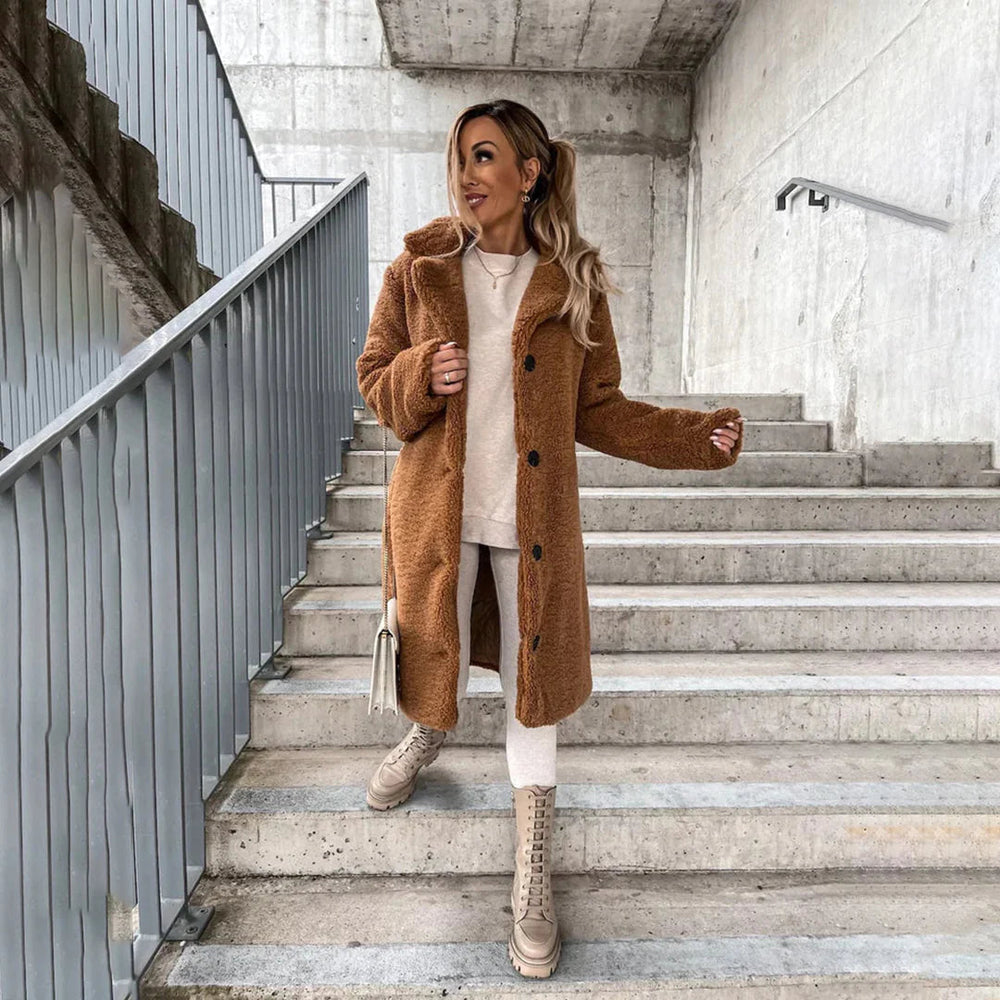 Women's Cozy Longline Teddy Coat - Soft, Warm, and Stylish Outerwear for Winter