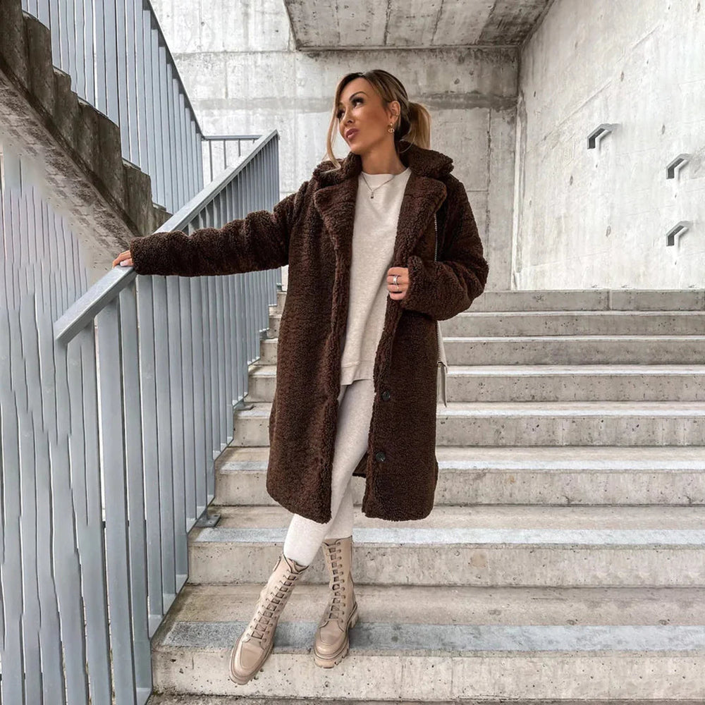 Women's Cozy Longline Teddy Coat - Soft, Warm, and Stylish Outerwear for Winter