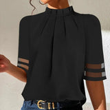 Chic Mock Neck Pleated Blouse for Women - Elegant Fashion Top for Work & Casual Wear