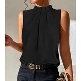 Chic Mock Neck Pleated Blouse for Women - Elegant Fashion Top for Work & Casual Wear
