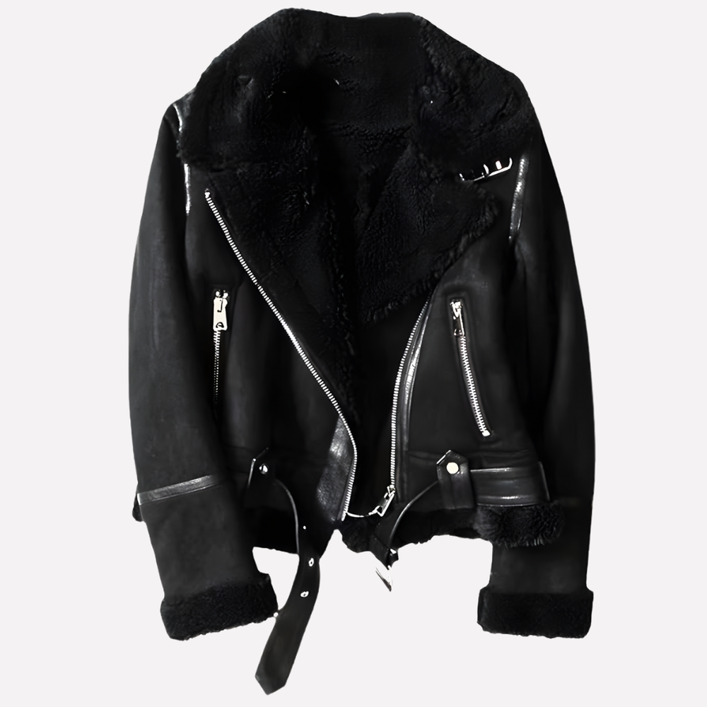 Women's Cozy Shearling Aviator Jacket - Warm & Stylish Flight Jacket for Winter Fashion