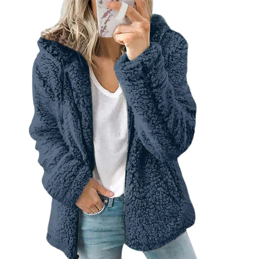 Cozy Women's Teddy Fleece Zip-Up Hoodie - Soft, Warm, and Stylish Outerwear for Fall & Winter