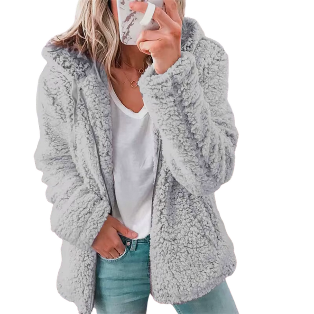 Cozy Women's Teddy Fleece Zip-Up Hoodie - Soft, Warm, and Stylish Outerwear for Fall & Winter