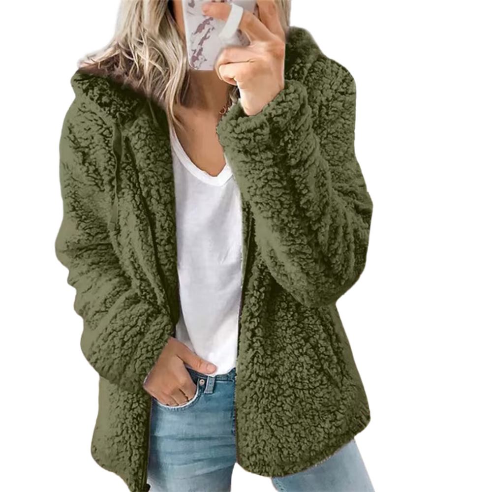 Cozy Women's Teddy Fleece Zip-Up Hoodie - Soft, Warm, and Stylish Outerwear for Fall & Winter