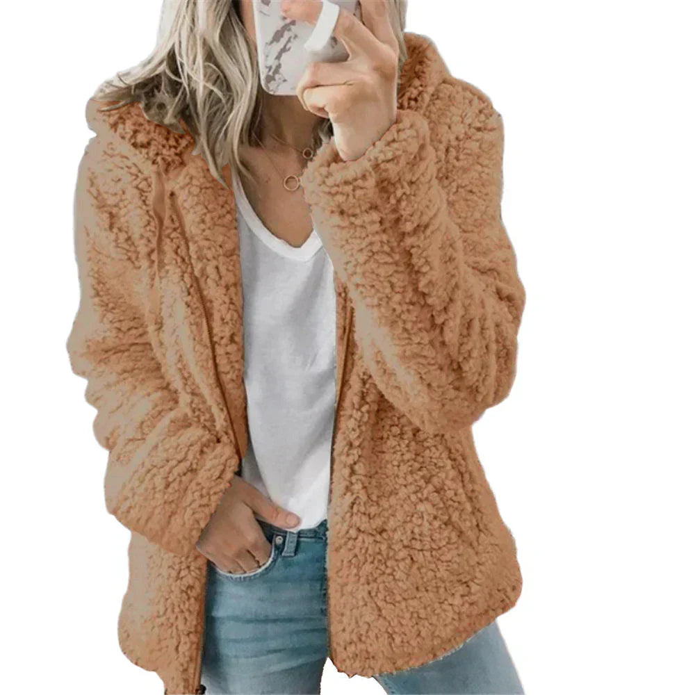 Cozy Women's Teddy Fleece Zip-Up Hoodie - Soft, Warm, and Stylish Outerwear for Fall & Winter