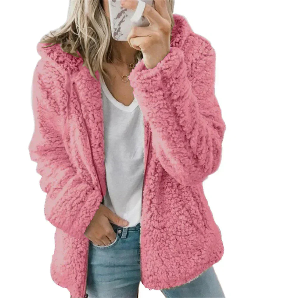 Cozy Women's Teddy Fleece Zip-Up Hoodie - Soft, Warm, and Stylish Outerwear for Fall & Winter