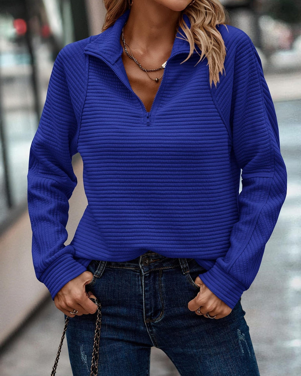 Cozy Textured Half Zip Pullover Sweater for Women - Stylish & Versatile Knitwear