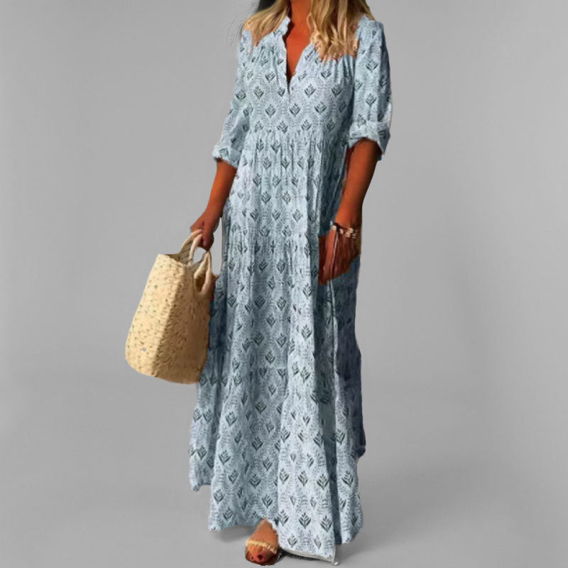 Women's V-Neck Tiered Maxi Dress - Elegant Summer Dress for Casual & Formal Occasions