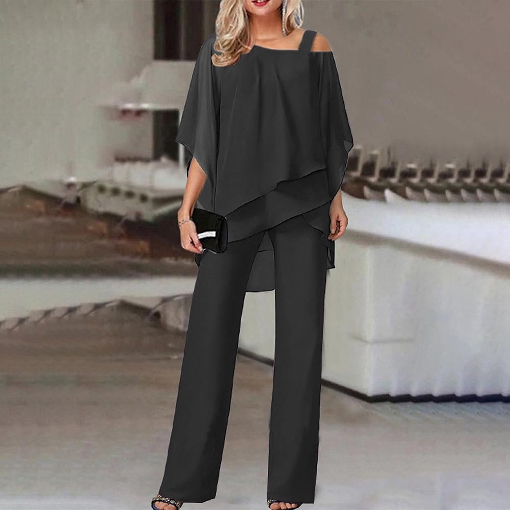 Chic Cold Shoulder Two-Piece Set - Stylish Women's Outfit for Casual & Dressy Occasions