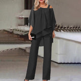 Chic Cold Shoulder Two-Piece Set - Stylish Women's Outfit for Casual & Dressy Occasions