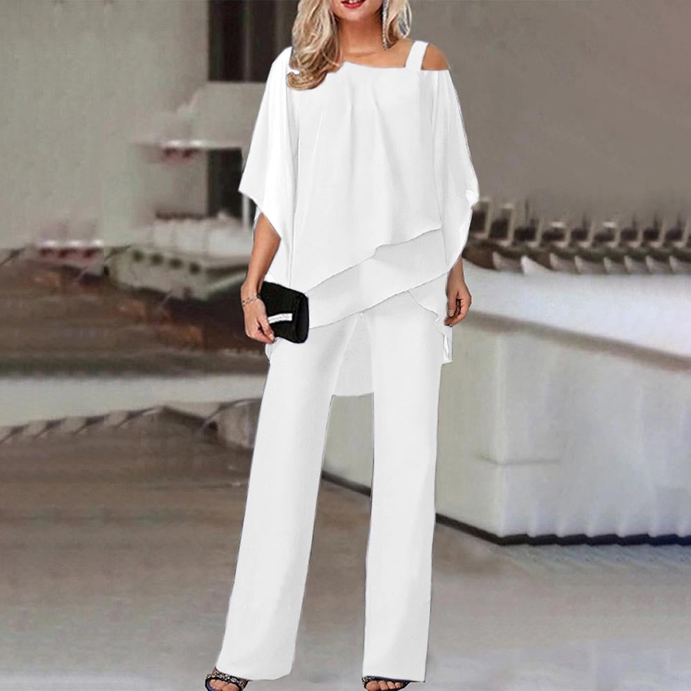 Chic Cold Shoulder Two-Piece Set - Stylish Women's Outfit for Casual & Dressy Occasions