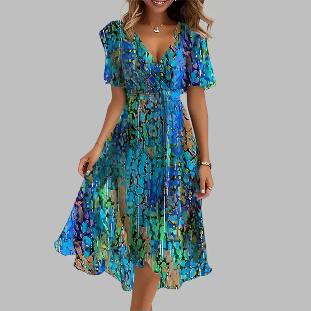 Women's Floral Ruched Midi Dress - Elegant Summer Fashion, Perfect for Parties & Casual Outings