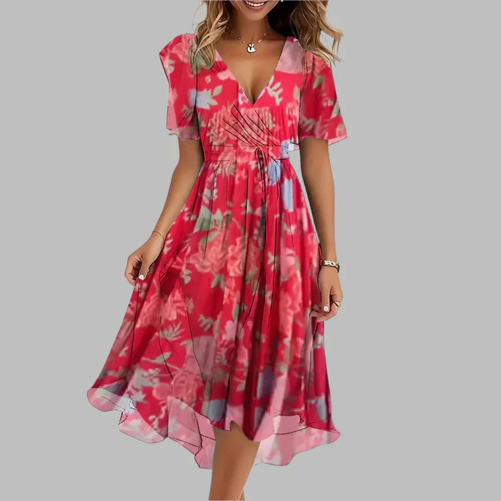 Women's Floral Ruched Midi Dress - Elegant Summer Fashion, Perfect for Parties & Casual Outings