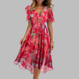 Women's Floral Ruched Midi Dress - Elegant Summer Fashion, Perfect for Parties & Casual Outings