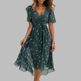 Women's Floral Ruched Midi Dress - Elegant Summer Fashion, Perfect for Parties & Casual Outings