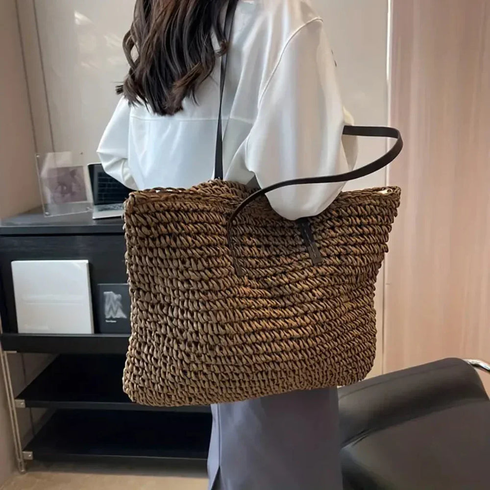 Stylish Davy Women's Oversized Woven Tote Bag - Perfect Carryall for Everyday Use