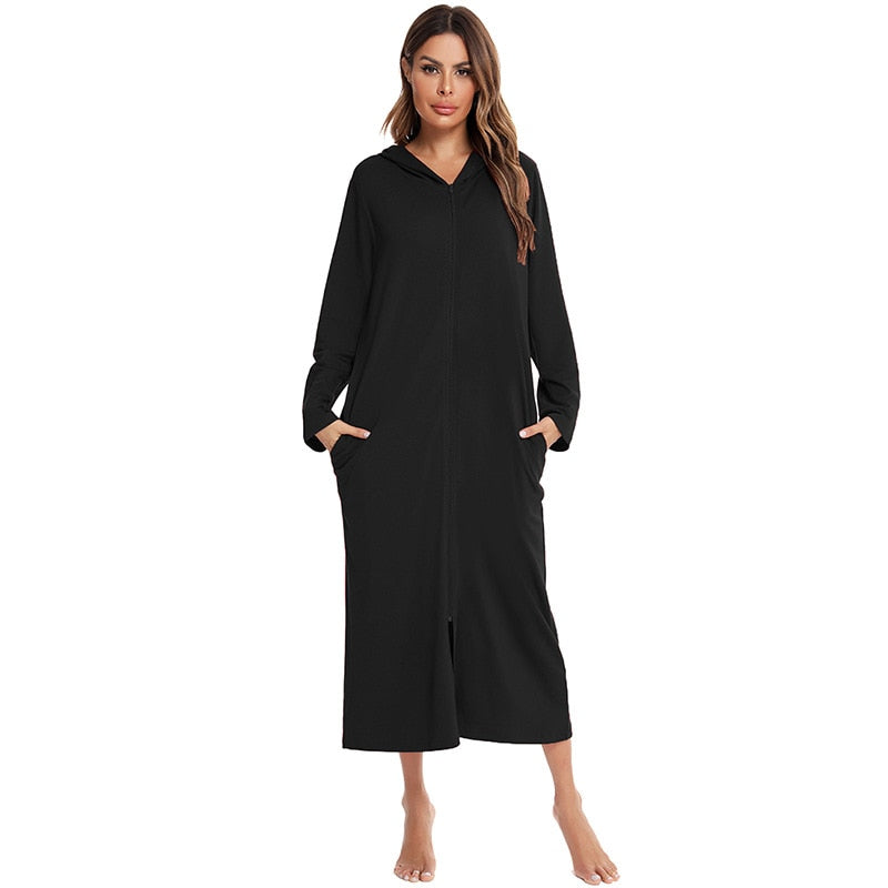 Cozy Women's Zip-Up Hooded Robe - Soft, Warm & Stylish Loungewear for Ultimate Comfort