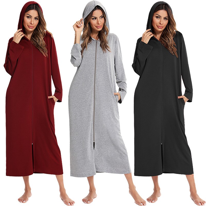 Cozy Women's Zip-Up Hooded Robe - Soft, Warm & Stylish Loungewear for Ultimate Comfort