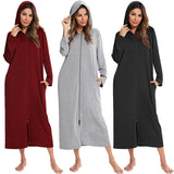 Cozy Women's Zip-Up Hooded Robe - Soft, Warm & Stylish Loungewear for Ultimate Comfort