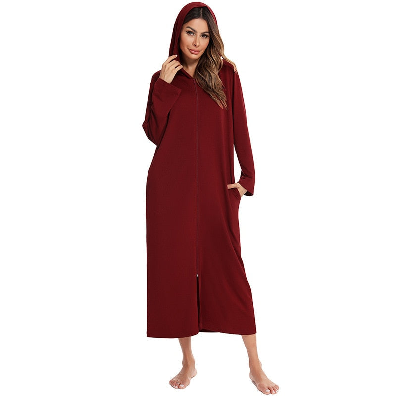 Cozy Women's Zip-Up Hooded Robe - Soft, Warm & Stylish Loungewear for Ultimate Comfort