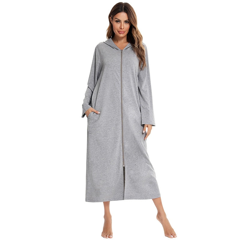 Cozy Women's Zip-Up Hooded Robe - Soft, Warm & Stylish Loungewear for Ultimate Comfort