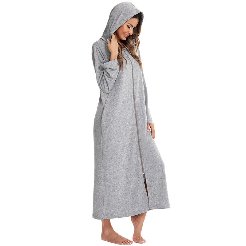 Cozy Women's Zip-Up Hooded Robe - Soft, Warm & Stylish Loungewear for Ultimate Comfort