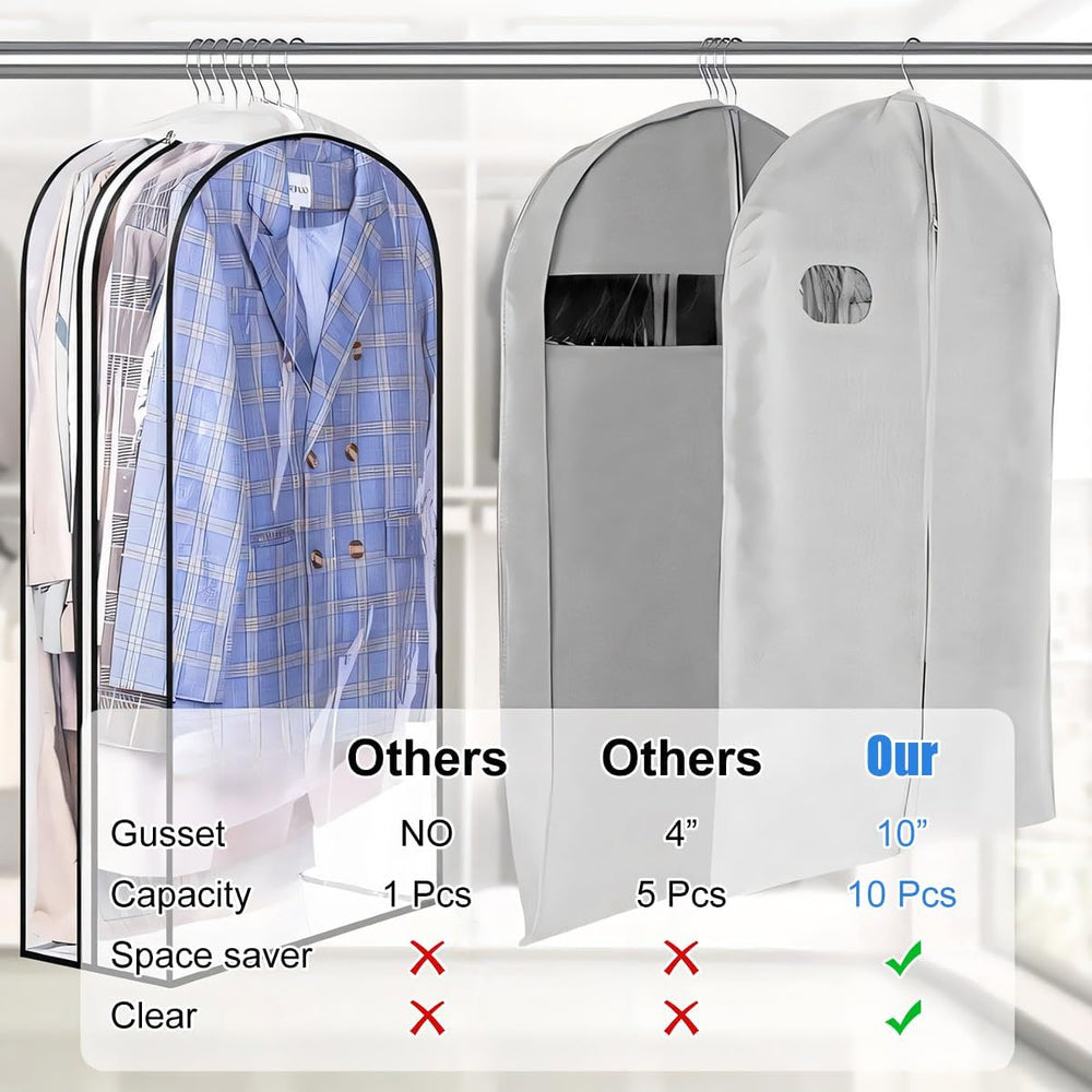 6-Pack Transparent Garment Covers with Side Zipper & Inserts – Durable Storage Solutions for Clothes