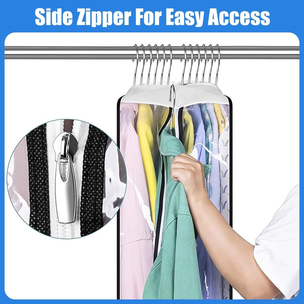 6-Pack Transparent Garment Covers with Side Zipper & Inserts – Durable Storage Solutions for Clothes