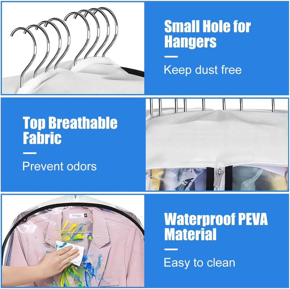 Clear Garment Bags with Side Gussets – 3-Pack Storage Covers with Side Zipper (Buy 1 Get 1 FREE)