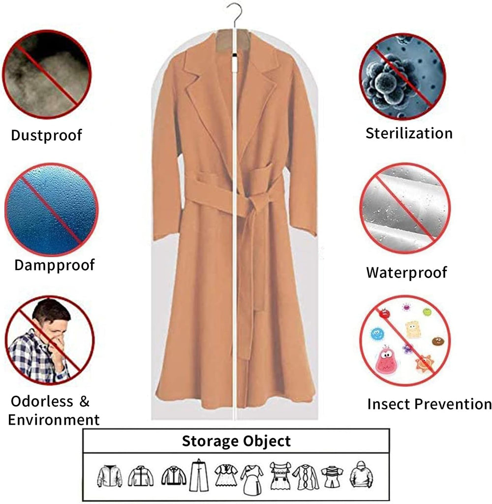 12-Pack Clear PEVA Garment Storage Bags - Dustproof Clothes Protectors for Optimal Organization & Protection