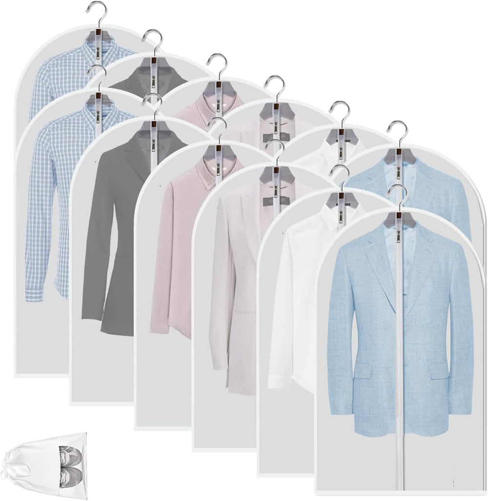 12-Pack Clear PEVA Garment Storage Bags - Dustproof Clothes Protectors for Optimal Organization & Protection