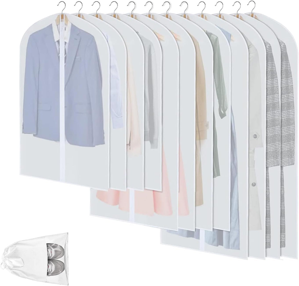 12-Pack Clear PEVA Garment Storage Bags - Dustproof Clothes Protectors for Optimal Organization & Protection