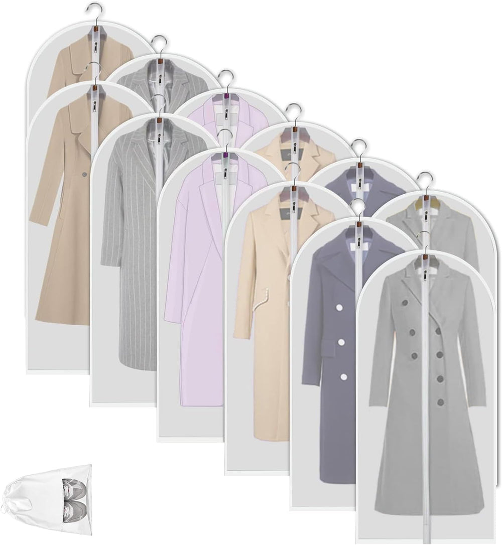 12-Pack Clear PEVA Garment Storage Bags - Dustproof Clothes Protectors for Optimal Organization & Protection