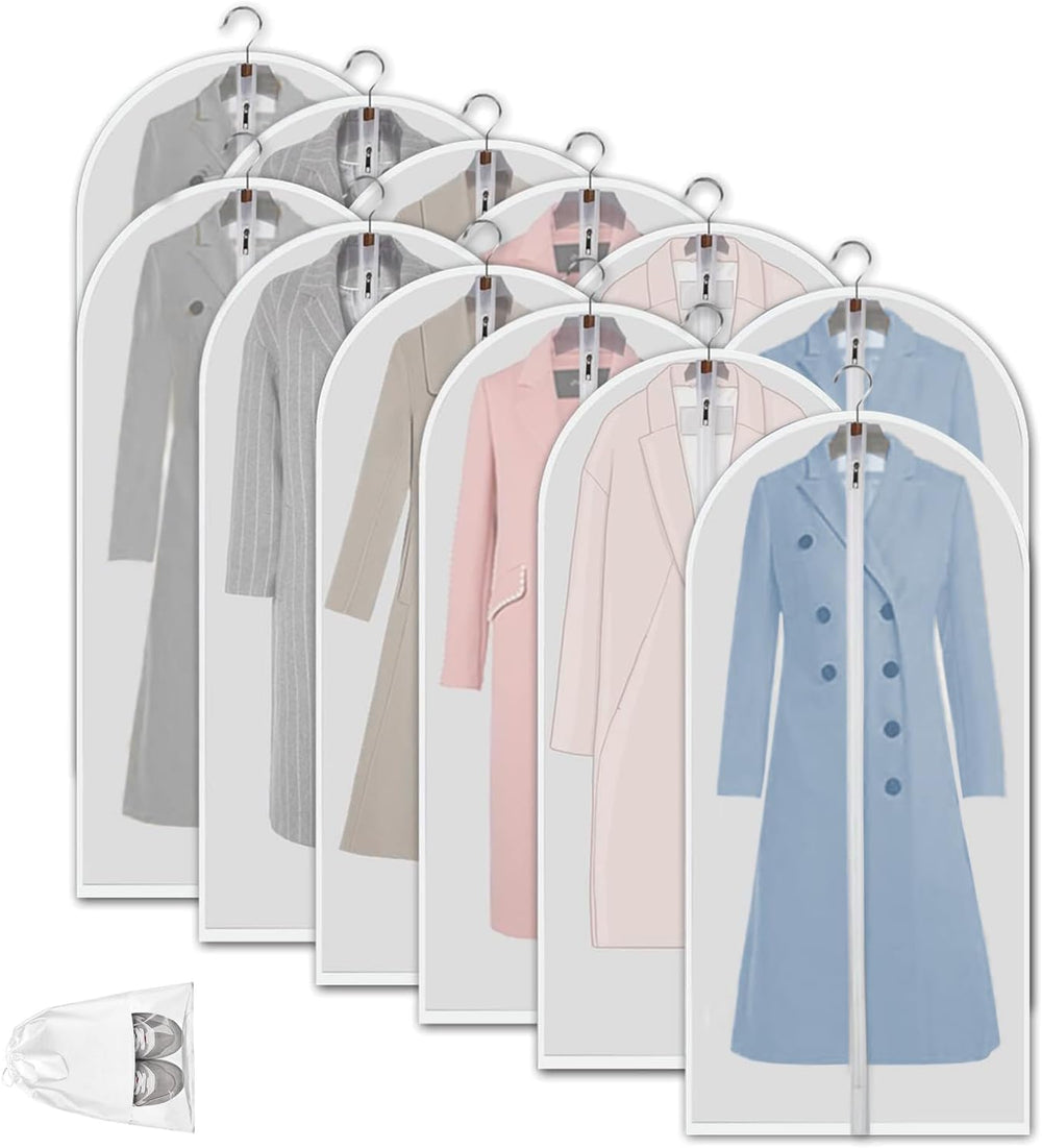 12-Pack Clear PEVA Garment Storage Bags - Dustproof Clothes Protectors for Optimal Organization & Protection