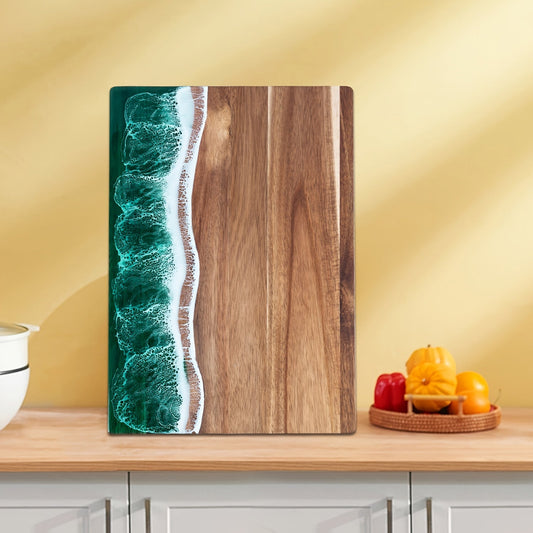 Ocean Resin Cutting Board – Acacia Wood, Wave-Inspired Design & Cheese Serving Tray