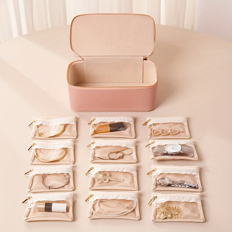 Schmuck-Reisebox mit 12 Verknötungsfreien Samtbeuteln – Perfekte Aufbewahrung für Schmuck auf Reisen