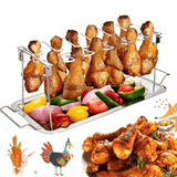 Stainless Steel Chicken Leg Grill Rack – 14 Slots, Drip Pan & Foldable