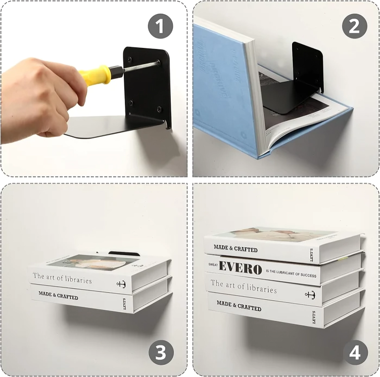 Invisible Floating Bookshelf – Stainless Steel, 7kg Capacity & Wall-Mounted