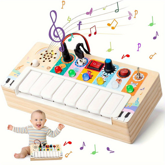 Wooden Musical Learning Toy – 8 Piano Keys, Lights & Sounds for Babies 12m+