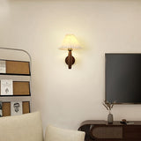 Nordic Wooden Wall Sconce | Retro Bedside Wall Lamp with Pleated Shade