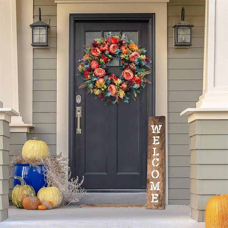 Peony & Pumpkin Door Wreath – Handcrafted, 40/50cm, Indoor & Outdoor