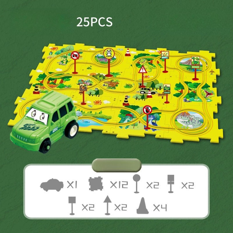 Kids Puzzle Road Play Set – Toy Car, Traffic Signs & 47×25cm Track
