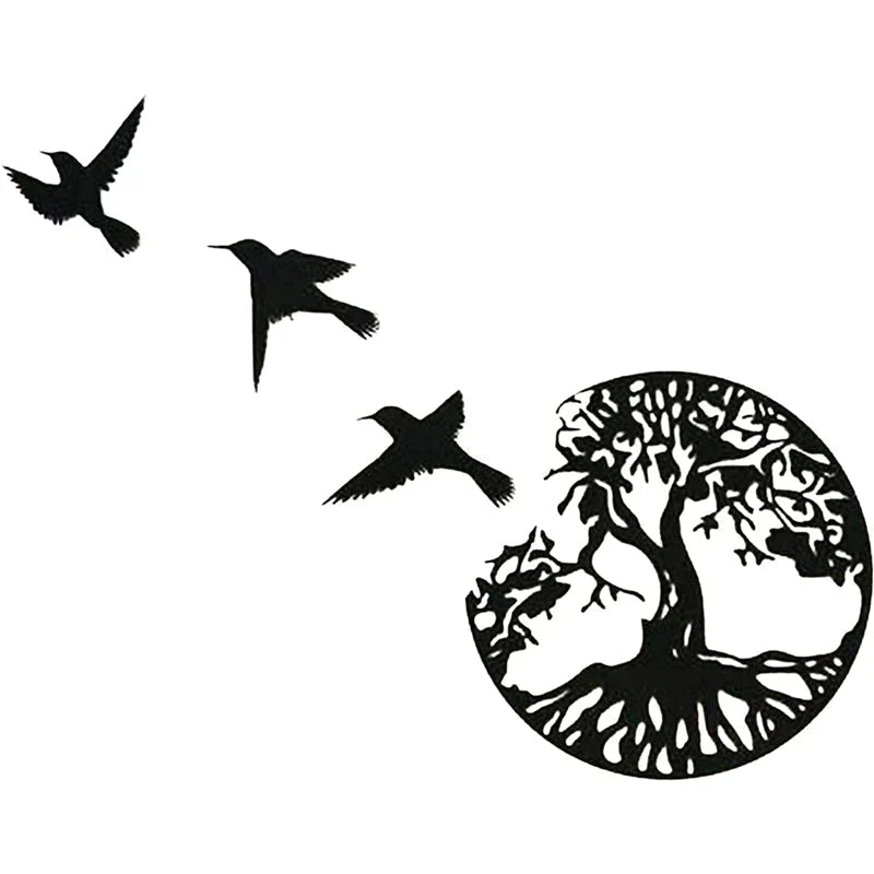 Tree of Life Metal Wall Art – Black Steel, Ø29cm & Bird Family Design