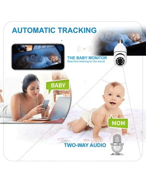E27 Wireless Security Camera – 1080p, 360° Pan-Tilt & Infrared Night Vision