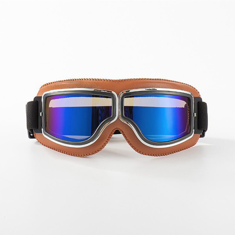 Vintage Motorcycle Goggles – Polycarbonate Lens, Fits Over Glasses & Adjustable Strap