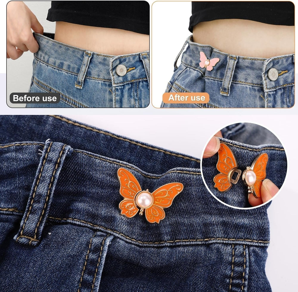 Women's Butterfly Waist Clips – Pearl Accent, 8-Color Set & No-Sew Fit Adjuster