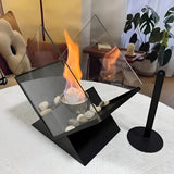 Bioethanol Tabletop Fireplace – Mirrored Panels, Decorative Stones & Steel Base