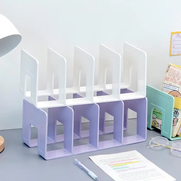 4-Compartment Desk Organizer – Book & File Sorter, Vertical or Horizontal & 4 Colors