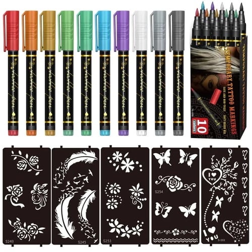 Enhanced Product Title: "10-Farben Temporäre Tattoo-Marker Set mit Pinselspitze – Kreative Körperkunst für Kinder und Erwachsene" 

This title includes relevant keywords for better visibility while also highlighting the product's features and potential us