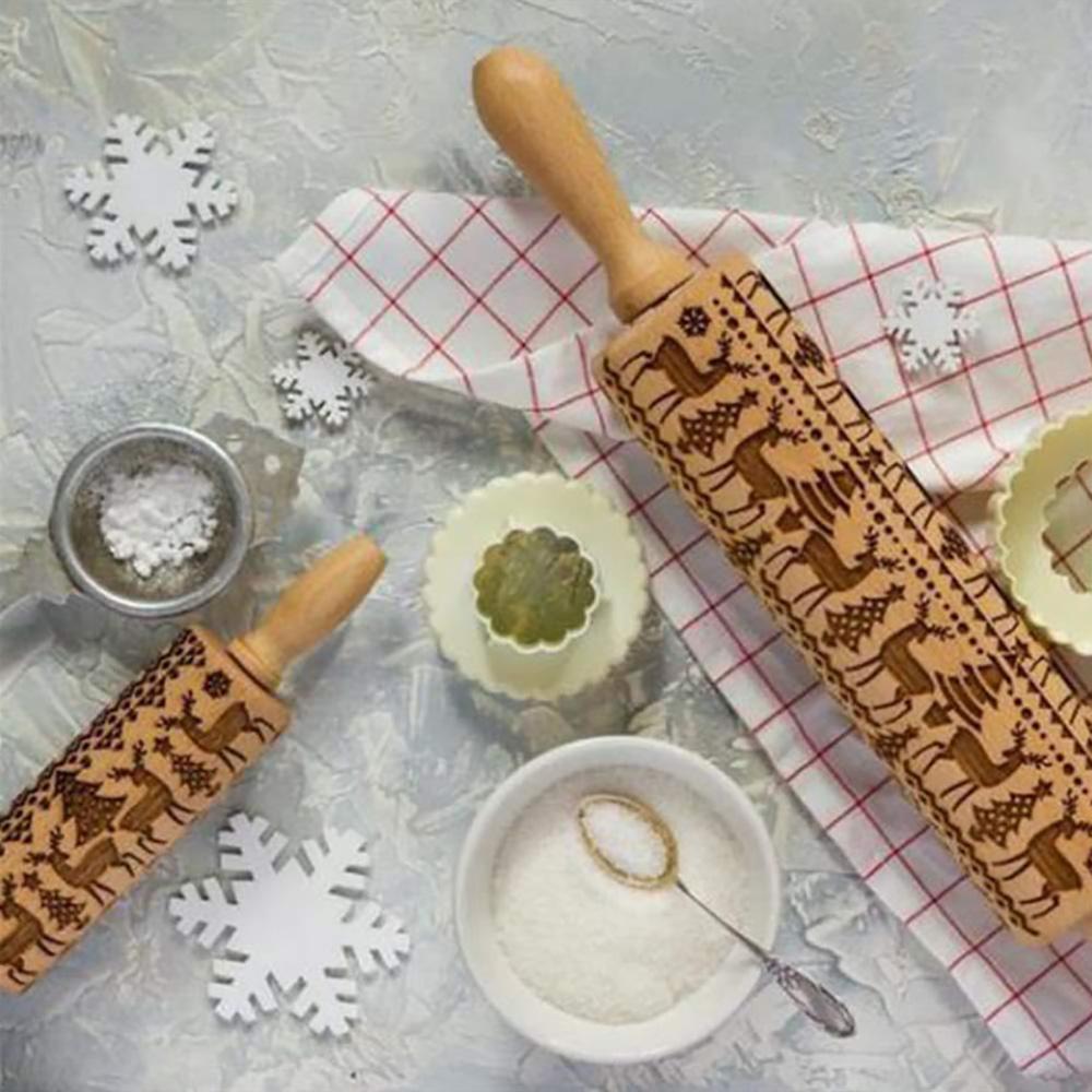 Christmas Embossing Rolling Pin – Engraved Pattern Roller for Cookies